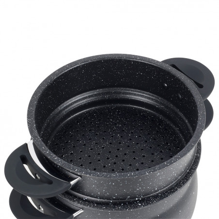 Cuptor cu aburi Royalty Line RL-CP6LM, 20 cm, 6 litri, 3 bucăți, Finisaj marmură, Inducție, Negru