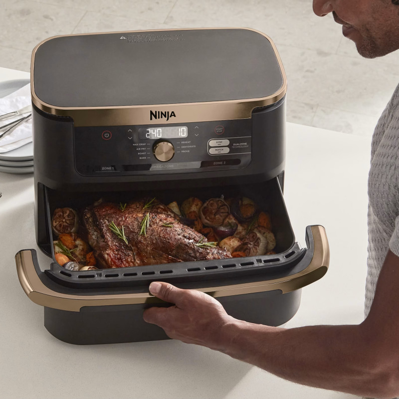 Frigider dublu cu aer cald Ninja AF500EUDBCP, 10,4 l, 7 programe, cronometru, zone independente, negru / cupru