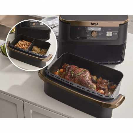 Frigider dublu cu aer cald Ninja AF500EUDBCP, 10,4 l, 7 programe, cronometru, zone independente, negru / cupru