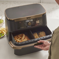 Frigider dublu cu aer cald Ninja AF500EUDBCP, 10,4 l, 7 programe, cronometru, zone independente, negru / cupru