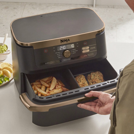 Frigider dublu cu aer cald Ninja AF500EUDBCP, 10,4 l, 7 programe, cronometru, zone independente, negru / cupru
