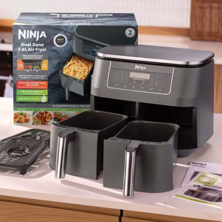 Friteuza dubla cu aer cald Ninja DZ300EU, 7,6 L, 6 programe, Timer, Zone independente, Gri