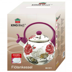 Ceainic Kinghoff KH 1911, 2 l, Email, Mâner izolat termic, Inducție, Alb/Roz