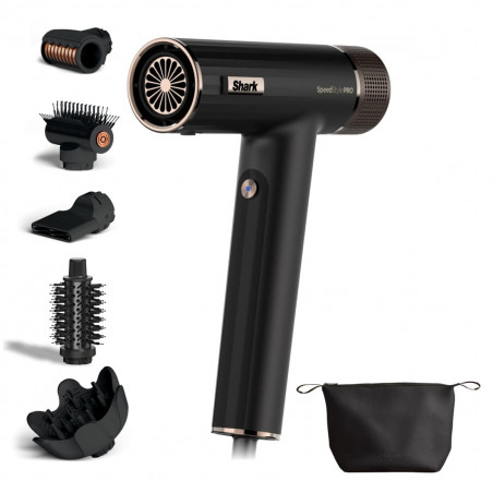 Uscător de păr Shark SpeedStyle Pro HD752EU, 1750W, 3 viteze, 4 setări de temperatură, Reglare automată a temperaturii și fluxului de aer, Ionizare, Cool Shot, 5 accesorii, Negru