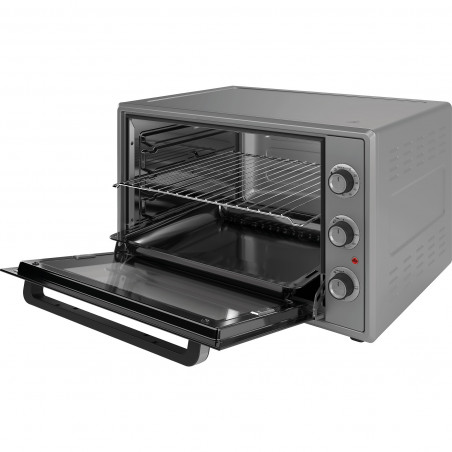 Mini Cuptor Elite EMO-70300G, 2000W, 70 l, 3 funcții, Sticlă dublă, Încălzire ascunsă pe fund, Termostat, Cronometru, Gri