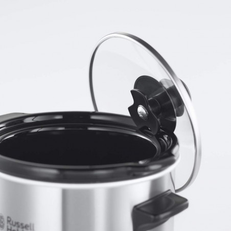 Russell Hobbs Compact Home Slow Cooker 25570-56, 145W, 2L, 3 setări de temperatură, vase ceramice, fără BPA și PFAS, negru/inox