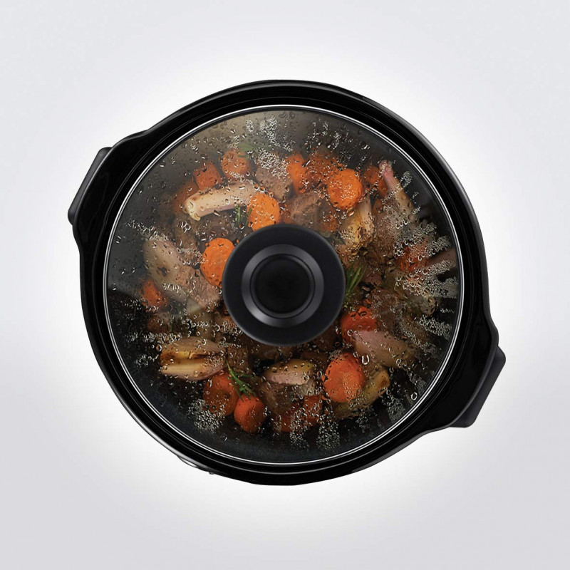 Russell Hobbs Compact Home Slow Cooker 25570-56, 145W, 2L, 3 setări de temperatură, vase ceramice, fără BPA și PFAS, negru/inox