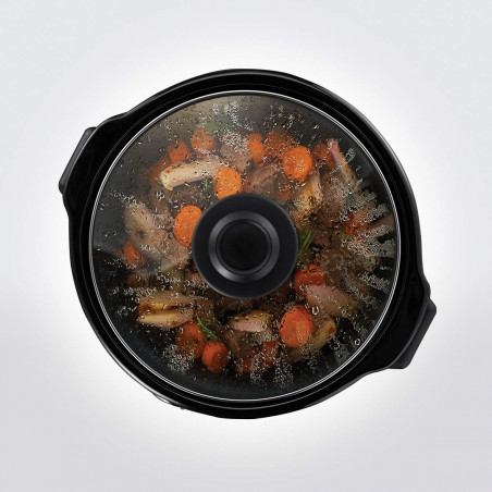 Russell Hobbs Compact Home Slow Cooker 25570-56, 145W, 2L, 3 setări de temperatură, vase ceramice, fără BPA și PFAS, negru/inox