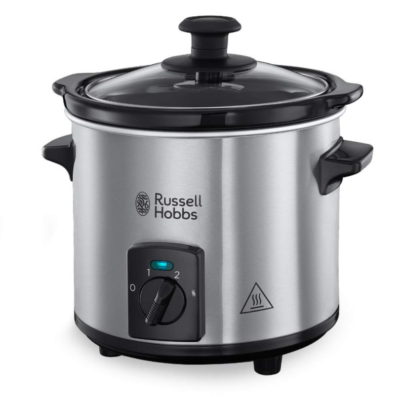 Russell Hobbs Compact Home Slow Cooker 25570-56, 145W, 2L, 3 setări de temperatură, vase ceramice, fără BPA și PFAS, negru/inox