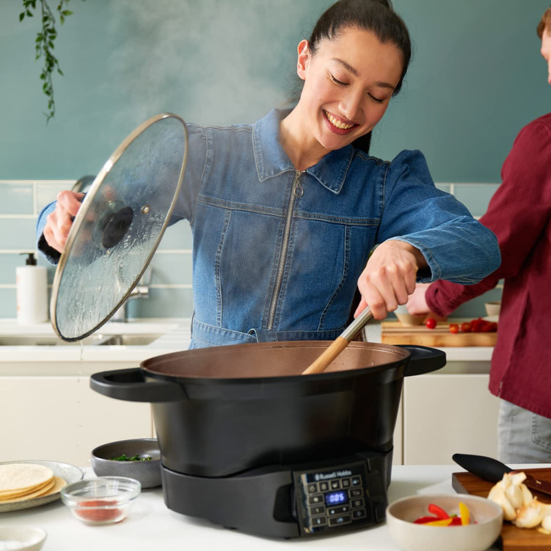 Russell Hobbs Good-to-Go Multicooker 28270-56, 750W, 6.5L, 8 programe, Cronometru, Mânere reci, 59% mai eficient energetic, Ușor de curățat, Negru