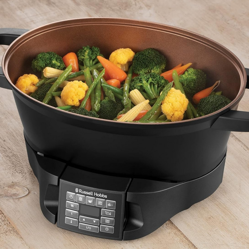 Russell Hobbs Good-to-Go Multicooker 28270-56, 750W, 6.5L, 8 programe, Cronometru, Mânere reci, 59% mai eficient energetic, Ușor de curățat, Negru