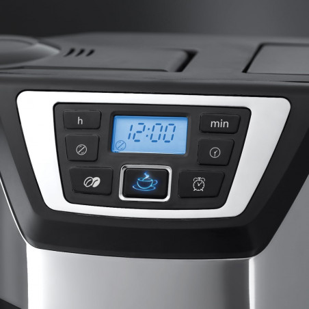 Cafetiera Russell Hobbs Victory Grind & Brew 22000-56, 1025W, 1,5 L, 250 g, 12 cesti, Timer, Filtru incorporat, Negru/inox