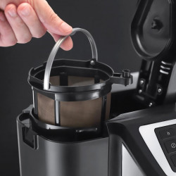 Cafetiera Russell Hobbs Victory Grind & Brew 22000-56, 1025W, 1,5 L, 250 g, 12 cesti, Timer, Filtru incorporat, Negru/inox