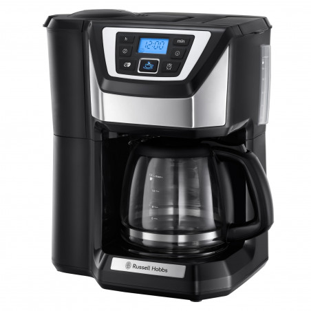 Cafetiera Russell Hobbs Victory Grind & Brew 22000-56, 1025W, 1,5 L, 250 g, 12 cesti, Timer, Filtru incorporat, Negru/inox