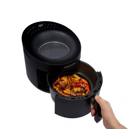 Friteuza cu aer cald Russell Hobbs SatisFry Panoramic 27420-56, 1650W, 5.5 l, 10 programe, Afisaj digital cu LED-uri, Termostat, Timer, Negru