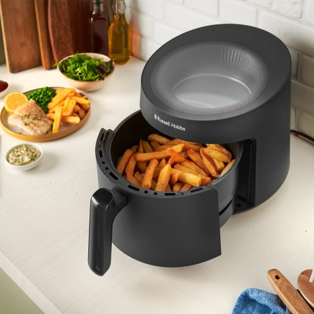 Friteuza cu aer cald Russell Hobbs SatisFry Panoramic 27420-56, 1650W, 5.5 l, 10 programe, Afisaj digital cu LED-uri, Termostat, Timer, Negru