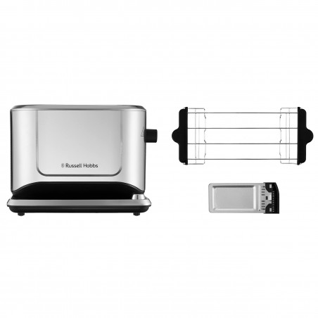 Prajitor de paine Russell Hobbs Attentiv 26210-56, 1640W, 2 felii, 6 trepte, Centrare, Control tactil, LED, Depozitare, Fara BPA si PFAS, Inox/Negru