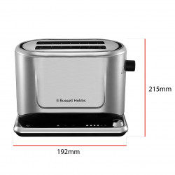 Prajitor de paine Russell Hobbs Attentiv 26210-56, 1640W, 2 felii, 6 trepte, Centrare, Control tactil, LED, Depozitare, Fara BPA si PFAS, Inox/Negru