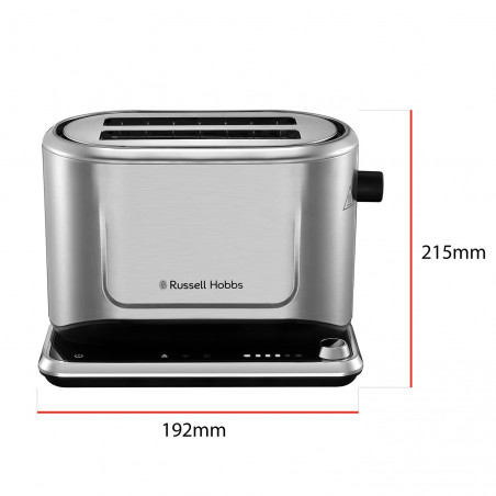 Prajitor de paine Russell Hobbs Attentiv 26210-56, 1640W, 2 felii, 6 trepte, Centrare, Control tactil, LED, Depozitare, Fara BPA si PFAS, Inox/Negru