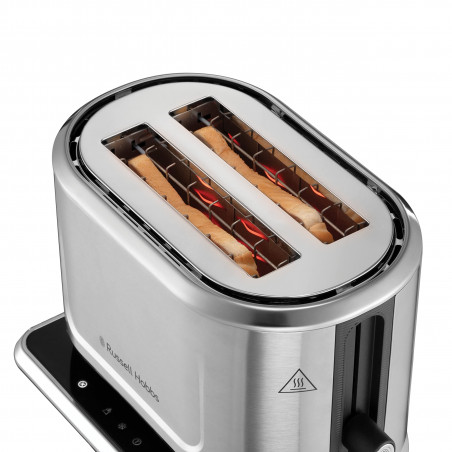 Prajitor de paine Russell Hobbs Attentiv 26210-56, 1640W, 2 felii, 6 trepte, Centrare, Control tactil, LED, Depozitare, Fara BPA si PFAS, Inox/Negru