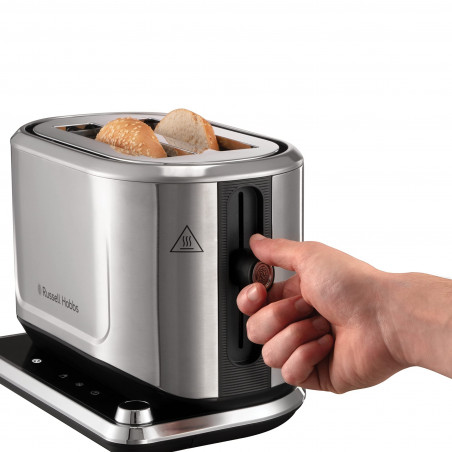Prajitor de paine Russell Hobbs Attentiv 26210-56, 1640W, 2 felii, 6 trepte, Centrare, Control tactil, LED, Depozitare, Fara BPA si PFAS, Inox/Negru