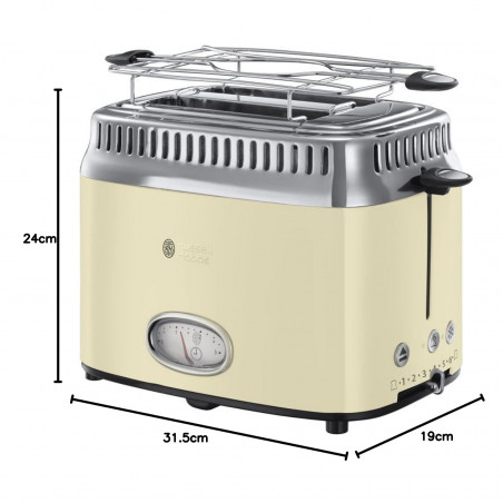 Prajitor de paine Russell Hobbs Retro Vintage Cream 21682-56, 1300W, 2 felii, 6 trepte, Indicator retro, Lift & Look, Quick Toast, Cream/Inox