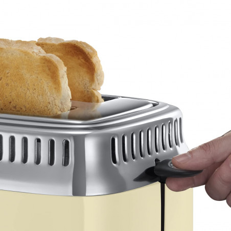 Prajitor de paine Russell Hobbs Retro Vintage Cream 21682-56, 1300W, 2 felii, 6 trepte, Indicator retro, Lift & Look, Quick Toast, Cream/Inox