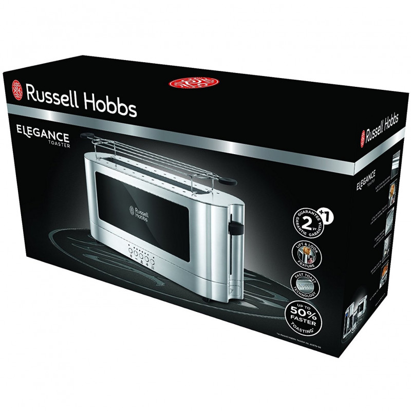Russell Hobbs Elegance Toaster 23380-56, 1420W, 2 fileuri, 6 grade, Lift & Look, Inox/negrit