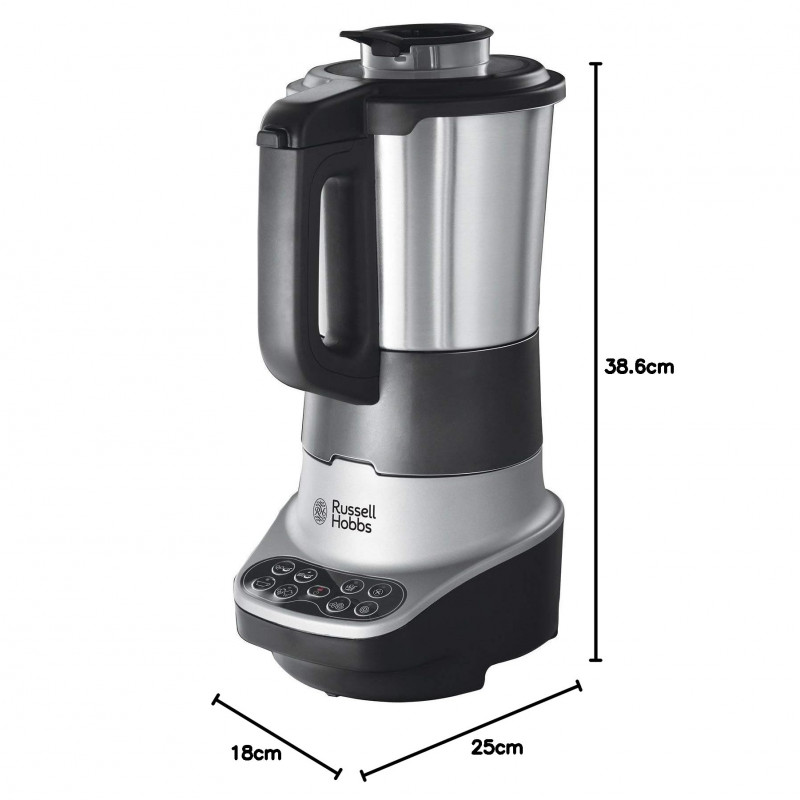 Russell Hobbs Soup & Blend 21480-56, 1200W, 1.75L, încălzire, 8 programe, alarmă sonoră, sistem de siguranță, menținere căldură, negru/Inox