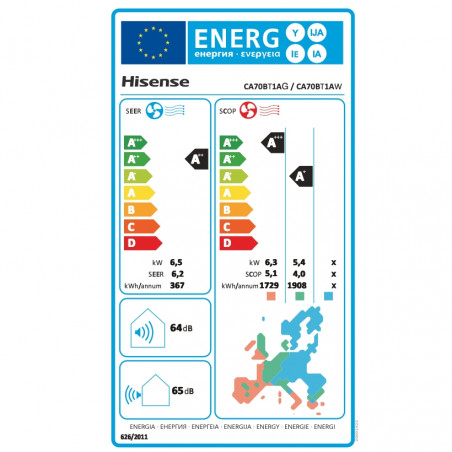 Aparat de aer conditionat inverter Hisense Easy Smart CA70BT1A, 24000 BTU, 48 m², A++, Silentios, FreezeProtect pana la -15°C, Alb