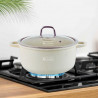 Cratita Goldmann GM-0324B, 4,5 l, 24 cm, Acoperire neaderenta din marmura, Capac sticla, Inductie, Bej