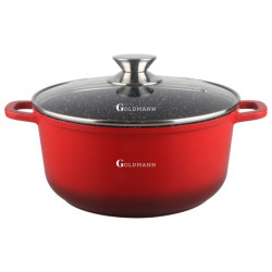 Oala Goldmann GM-7320R, 2.3 l, 20 cm, Acoperire neaderenta din marmura, Capac sticla, Inductie, Rosu