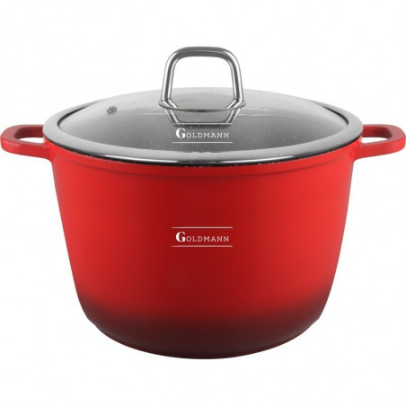 Oala adanca Goldmann GM-0624R, 24 cm, 6.2 l, Acoperire neaderenta din marmura, Capac cu deschidere, Inductie, Rosu