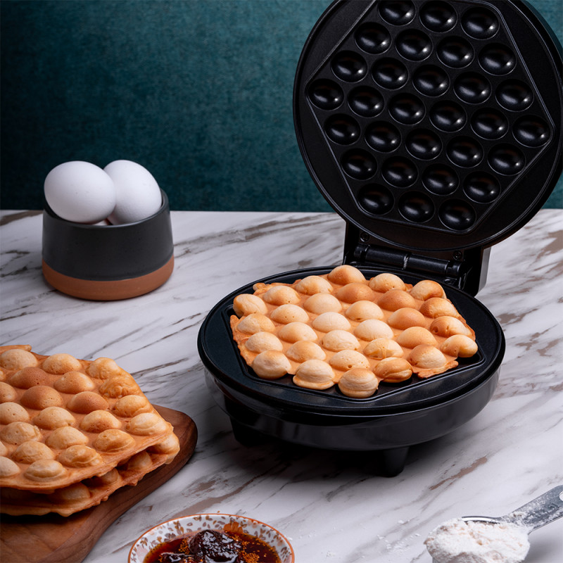 Aparat de facut vafe Bubble Waffle Rosberg R51442H, 1000W, Placi antiaderente, Negru