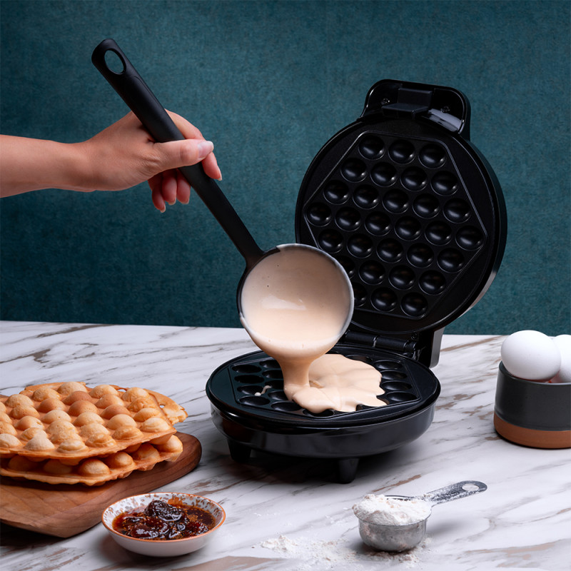 Aparat de facut vafe Bubble Waffle Rosberg R51442H, 1000W, Placi antiaderente, Negru