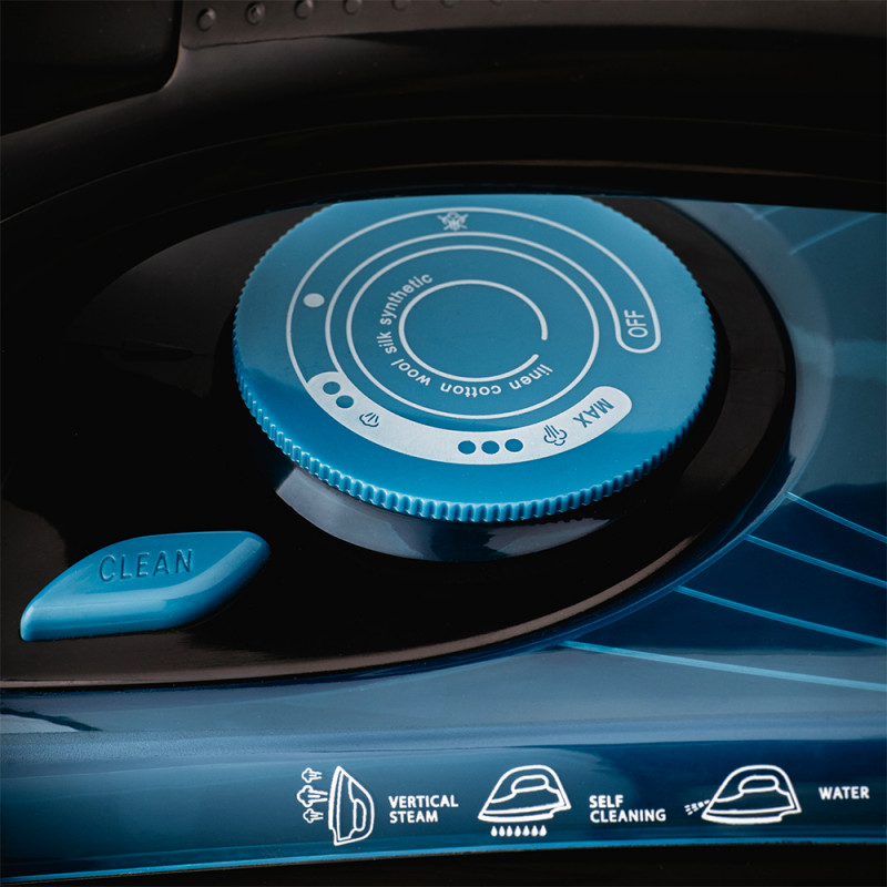 Fier de calcat Oliver Voltz OV51050J, 3000W, 440 ml, Ceramic, Sistem anti-picurare, Anti-calcar, Negru/albastru