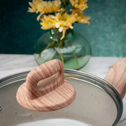 Oala cu capac Voltz Nice OV54418E20, 20x9.5 cm, 2.9 l, Finisaj marmură, Inductie, Cream melange