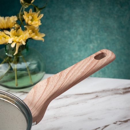 Tigaie adanca cu capac Voltz Nice OV54419E28CD, 28x6.8 cm, Finisaj marmura, Inductie, Cream melange