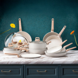 Tigaie wok Oliver Voltz Nice OV54420E30, 30 cm, Finisaj marmura, Inductie, Crem melange