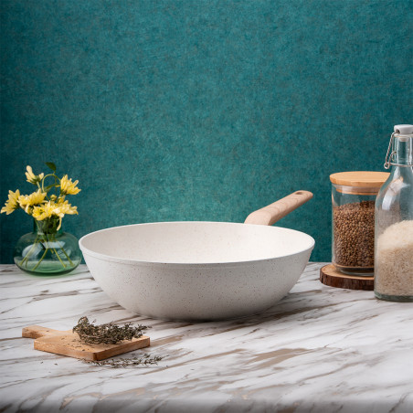 Tigaie wok Oliver Voltz Nice OV54420E30, 30 cm, Finisaj marmura, Inductie, Crem melange