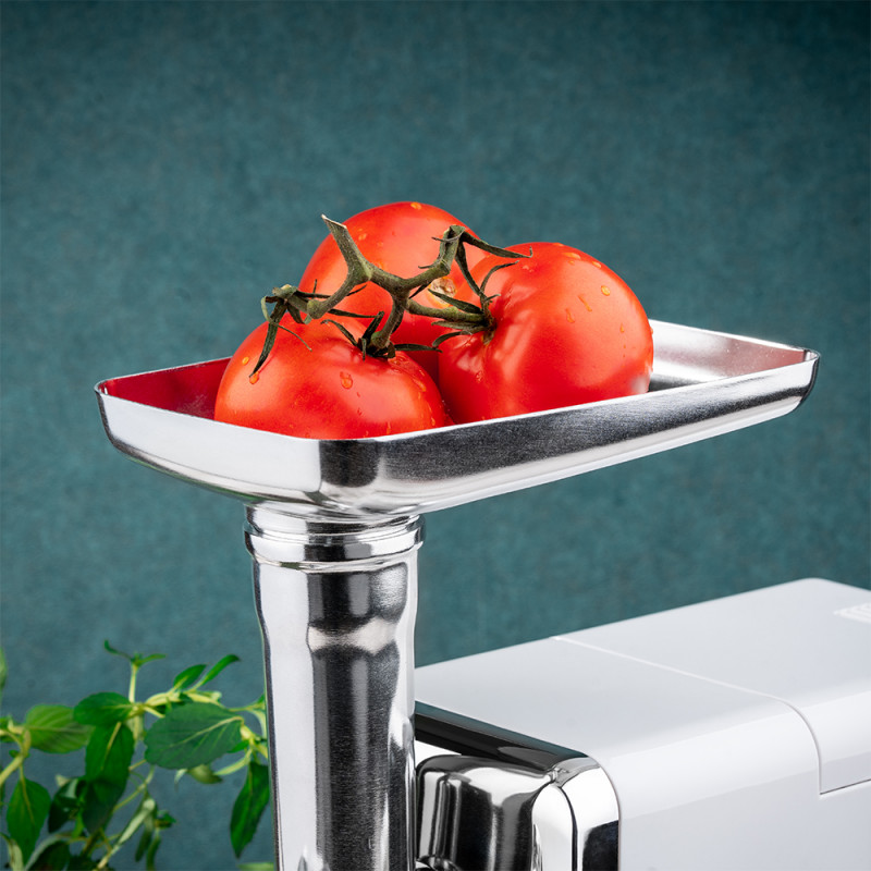 Masina de tocat cu accesoriu pentru rosii Oliver Voltz OV51991D, 650W, Functie invers, Accesorii, Alb