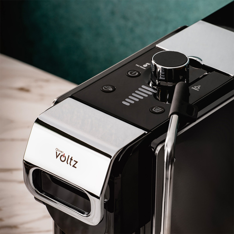 Espressor cafea macinata si capsule 8in1 Oliver Voltz OV51171N8M, 1450W, 1 L, 5 adaptoare, 19 bar, Negru/Argintiu