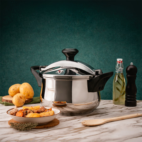 Oala sub presiune Rosberg R51311A5, 5 L, 2 capace, Inductie, Baza 3 straturi, Inox