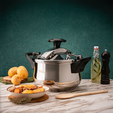 Oala sub presiune Rosberg R51311A5, 5 L, 2 capace, Inductie, Baza 3 straturi, Inox