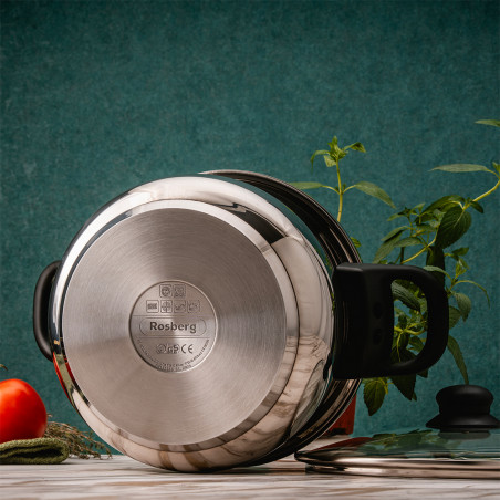Oala sub presiune Rosberg R51311A7, 7 litri, 2 capace, Inductie, Fund cu trei straturi, Inox