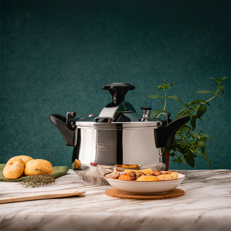 Oala sub presiune Rosberg R51311A9, 9 L, 2 capace, Inductie, Baza 3 straturi, Inox