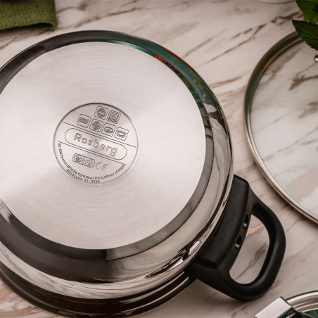 Oala sub presiune Rosberg R51311A9, 9 L, 2 capace, Inductie, Baza 3 straturi, Inox