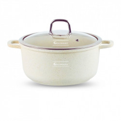 Cratita Goldmann GM-0324B, 4,5 l, 24 cm, Acoperire neaderenta din marmura, Capac sticla, Inductie, Bej