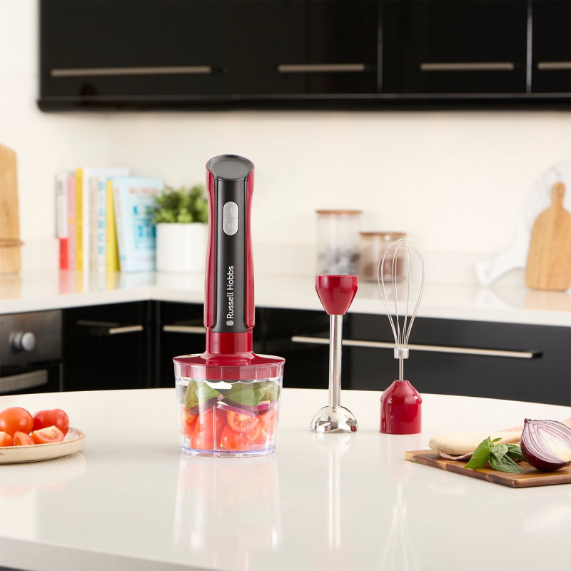 Blender 3 în 1 Russel Hobbs Desire 27140-56, 500W, 600+500 ml, 2 viteze + puls, Otel inoxidabil, Fara BPA, Rosu