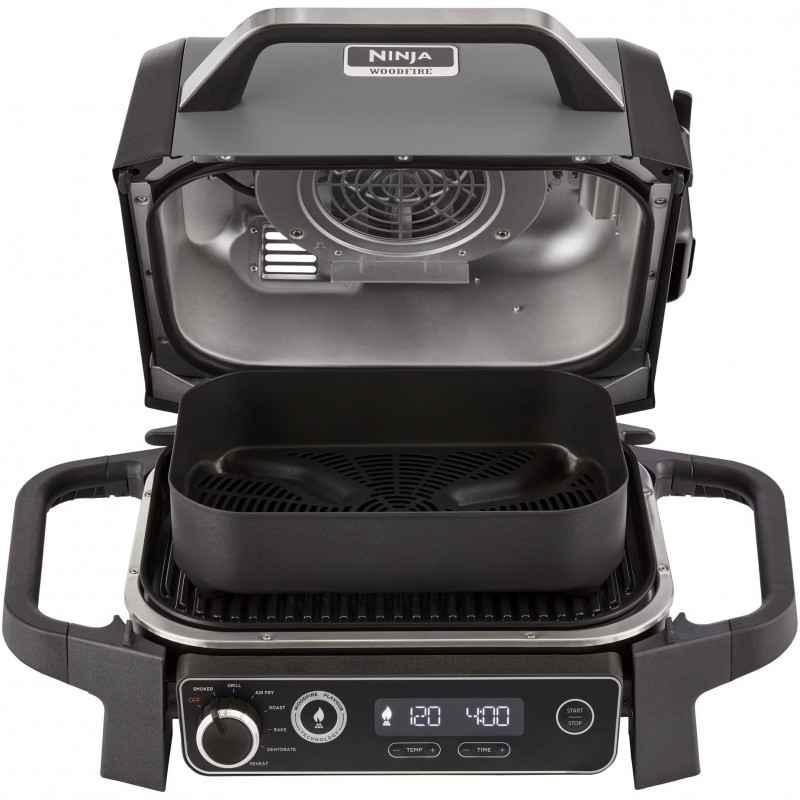 Gratar electric Ninja OG701EU, 2400W, Pana la 260C, Acoperire interna amina ceramica, Woodfire, Gri